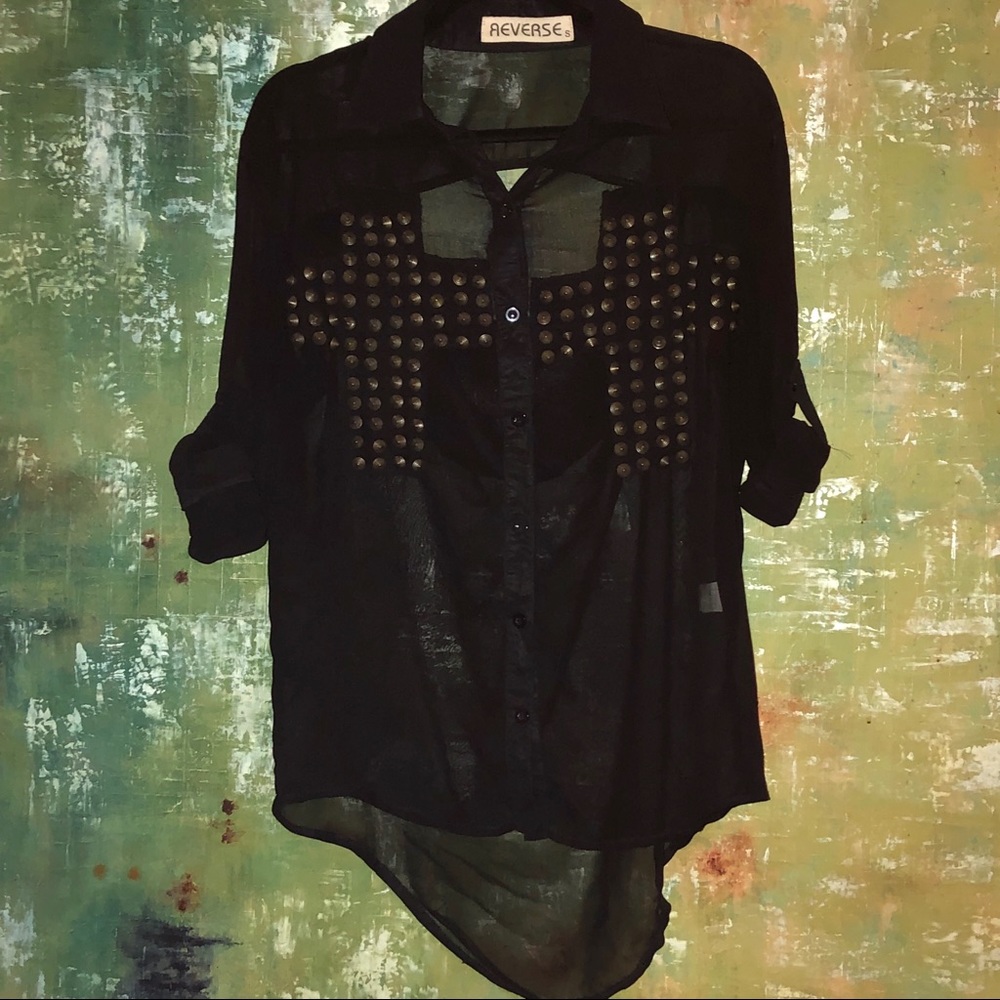 LAST CHANCE Reverse Black Sheer Button-down Shirt